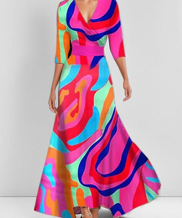 Lea | Conjunto de Vestido Maxi Elegante de Manga Média à Beira-Mar