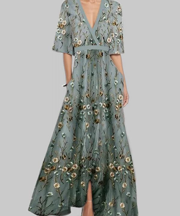 Lea | Conjunto de Vestido Maxi Elegante de Manga Média à Beira-Mar