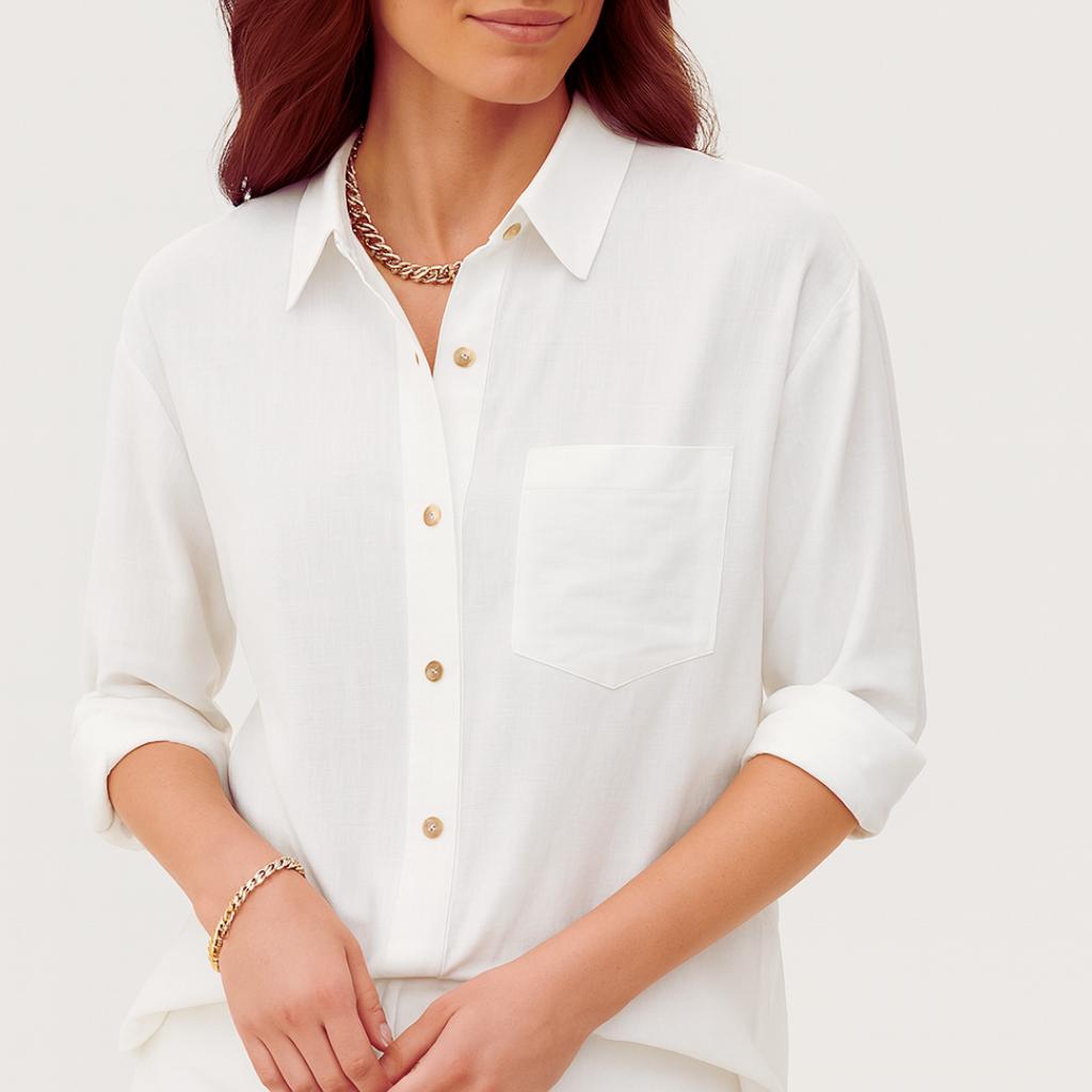 Camisa casual feminina de manga comprida com botões