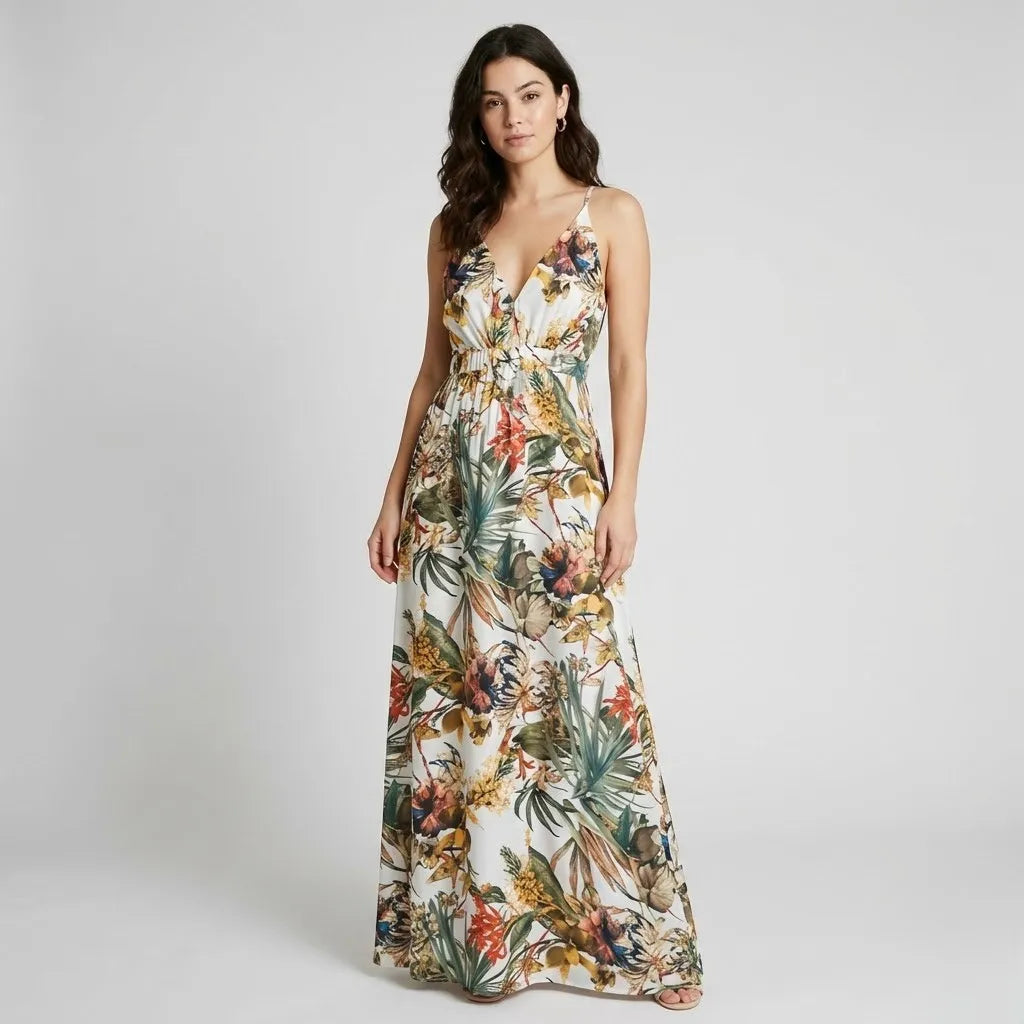 Vestido Maxi Floral | Corte Fluido | Mistura de Viscose