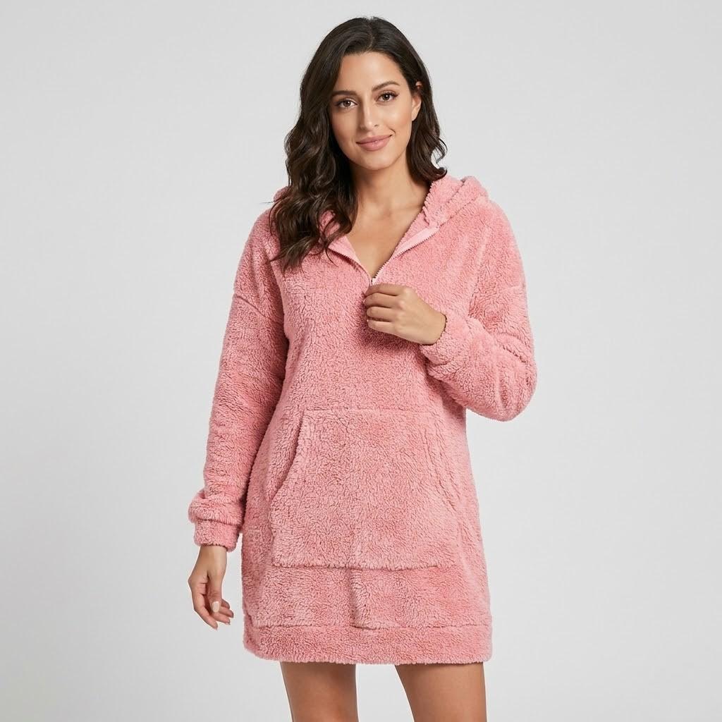 Vestido casual em tecido felpudo | Corte descontraído | Conforto acolhedor