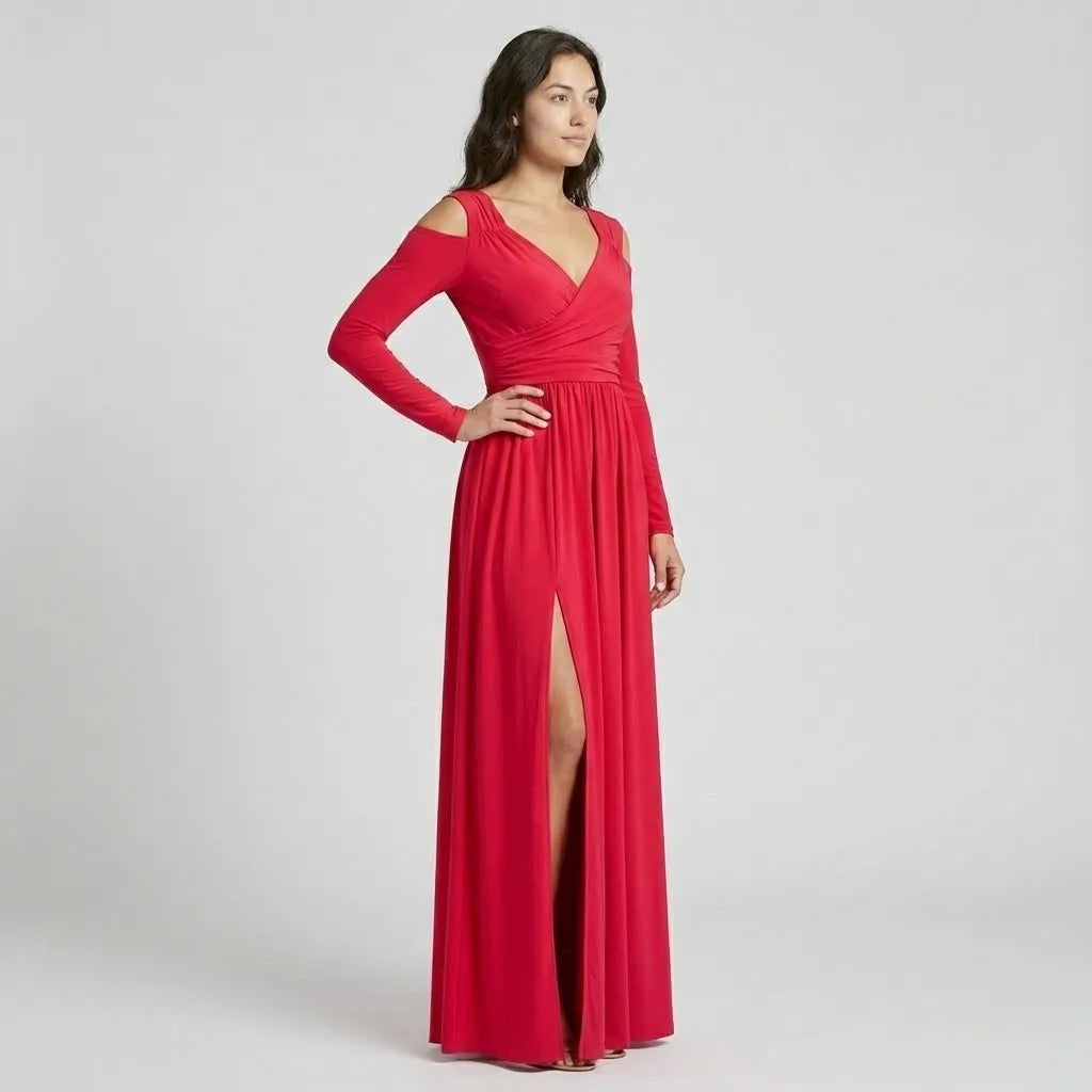 Vestido Maxi com Fenda | Decote Transpassado | Malha Fluida