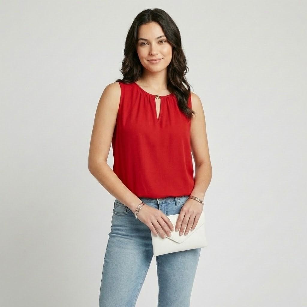 Top fluido sem mangas em mistura de viscose | Corte solto | Decote elegante com detalhe