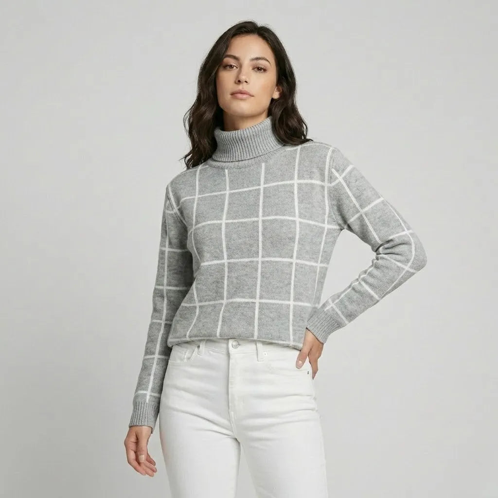 Camisola de malha com gola alta | Corte confortável | Padrão geométrico moderno