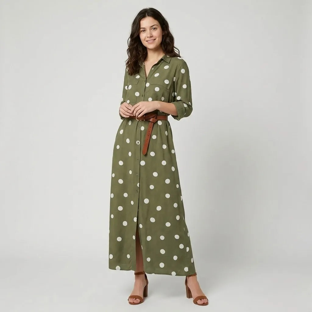 Vestido Maxi Camiseiro | Estampado Bolinhas | Viscose