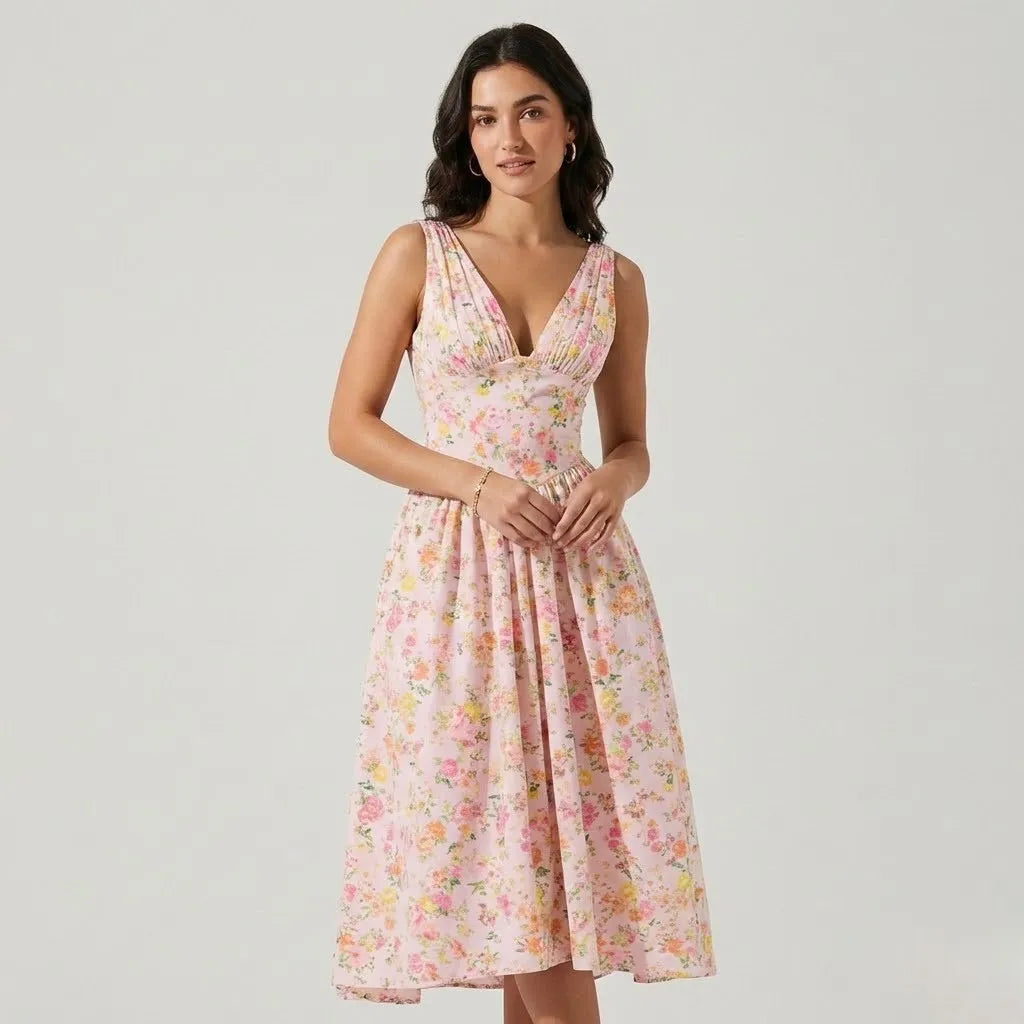 Vestido midi estampado em mistura de algodão | Corte evasé | Feminilidade natural