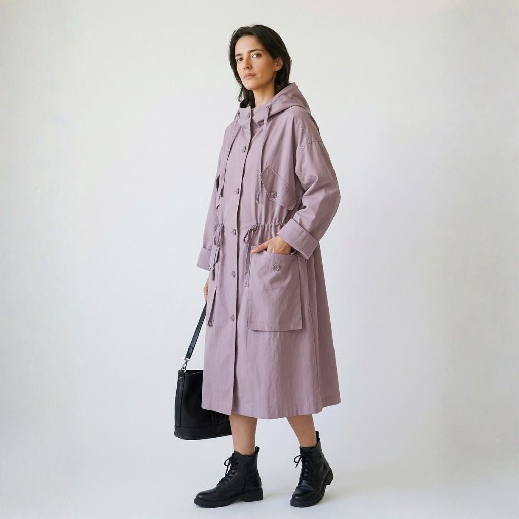 Parka Comprida com Capuz Ajustável e Bolsos Utilitários