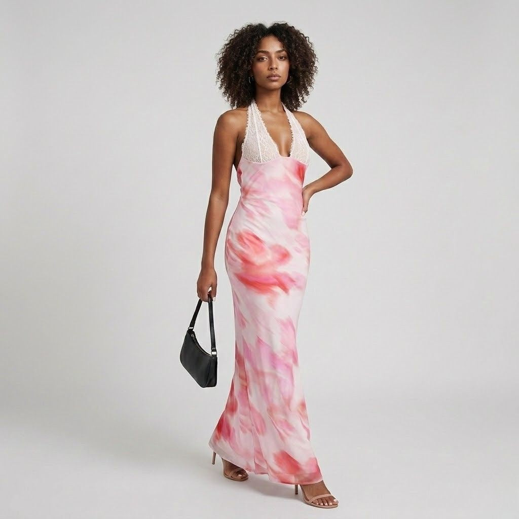 Vestido Comprido com Alças Halter e Silhueta Elegante para Eventos