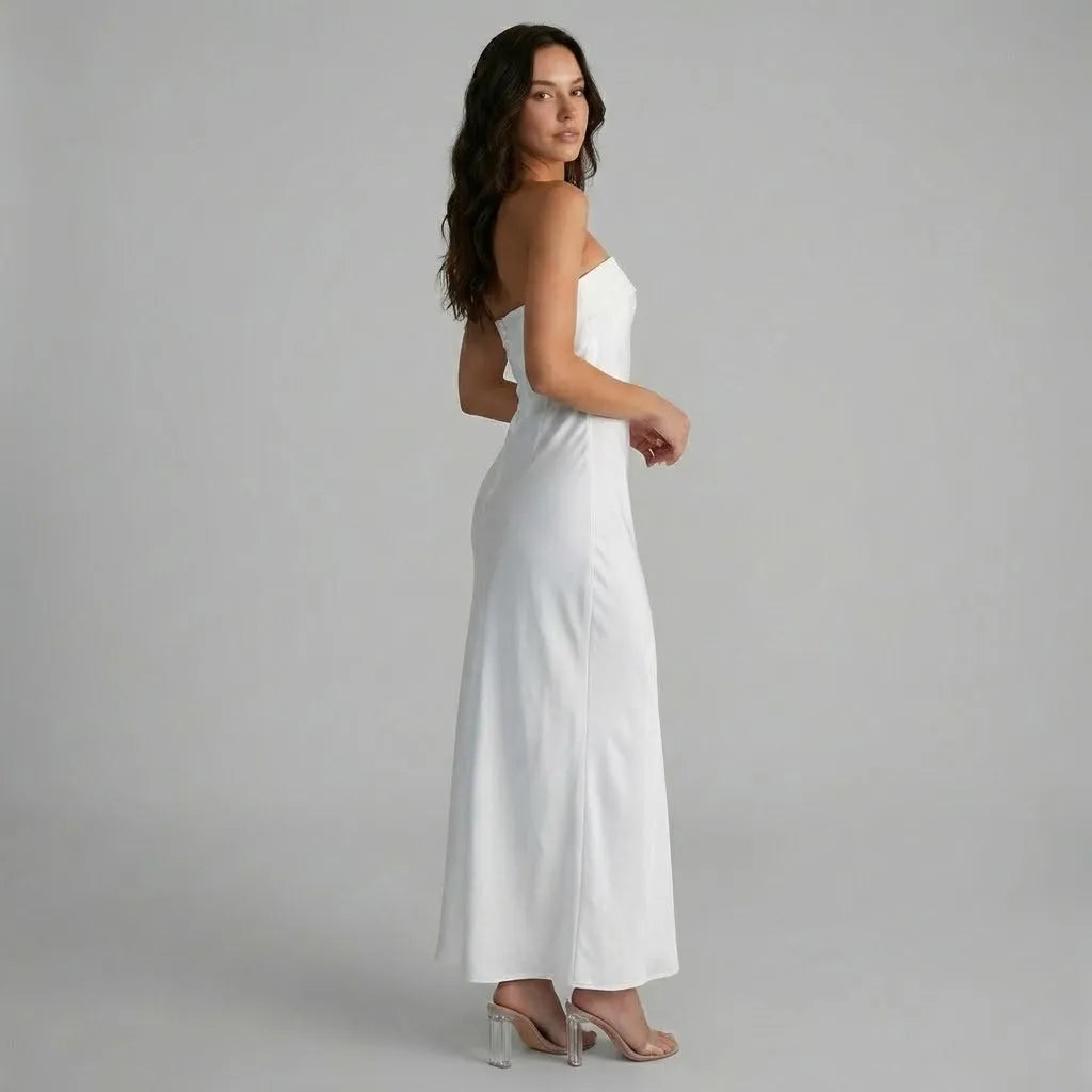 Vestido longo acetinado em mistura de viscose | Corte justo | Elegância minimalista