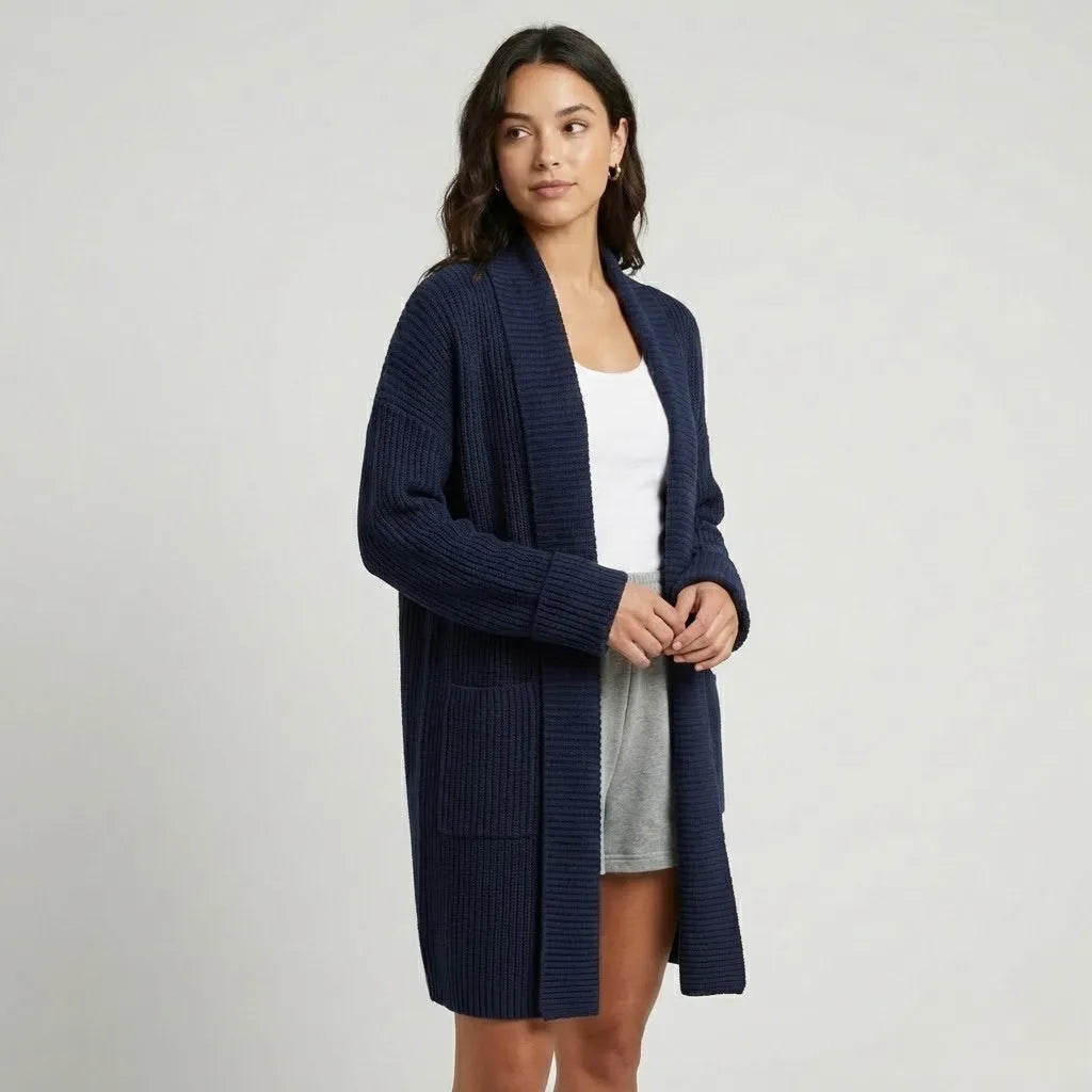 Cardigan oversized em malha canelada | Corte solto | Conforto elegante para o dia-a-dia