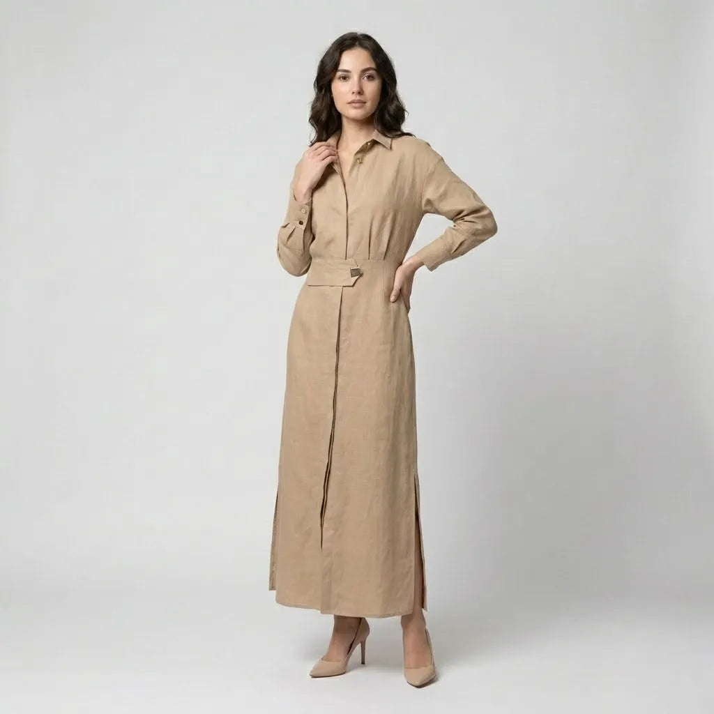 Vestido Camiseiro Midi | Corte Estruturado | Linho