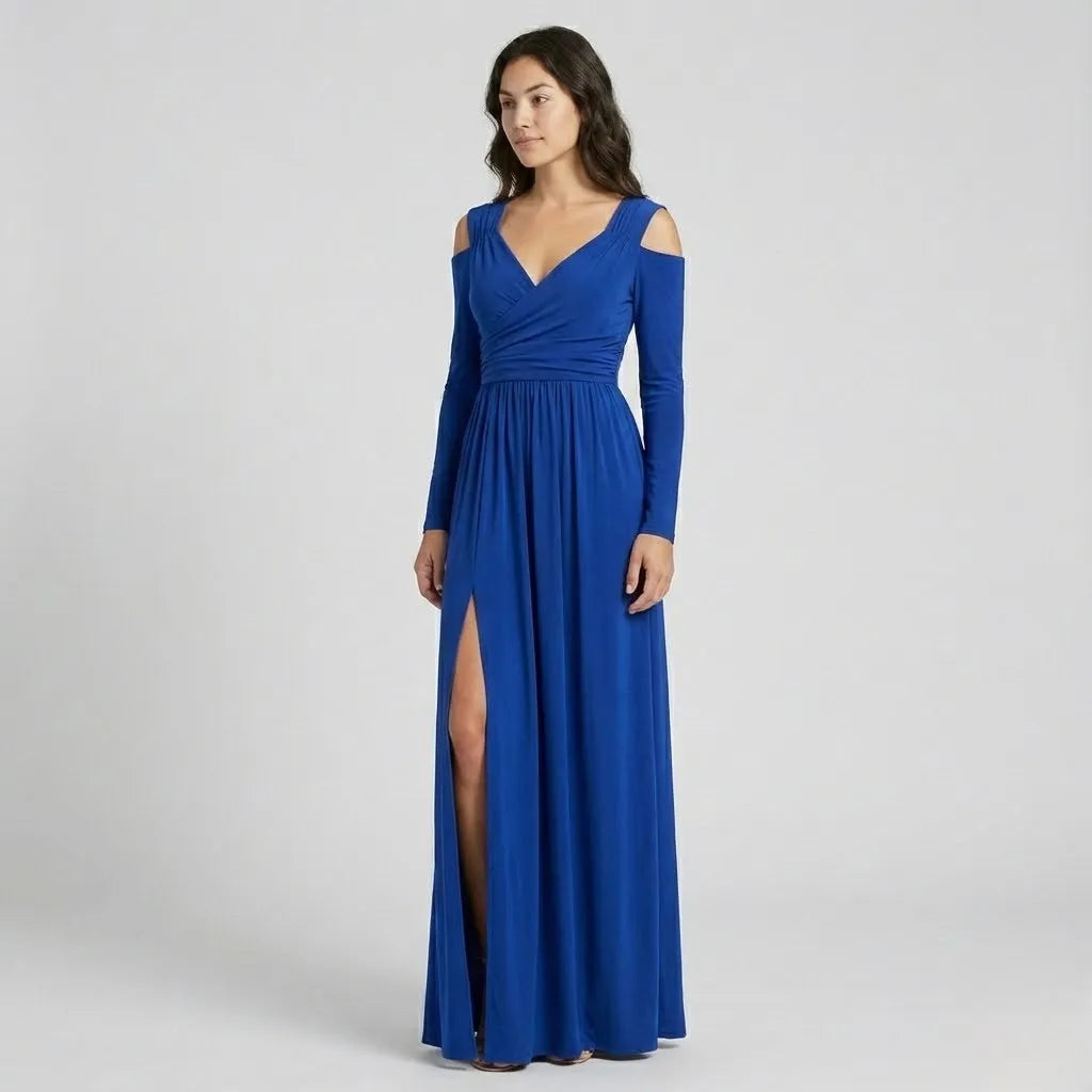 Vestido Maxi com Fenda | Decote Transpassado | Malha Fluida