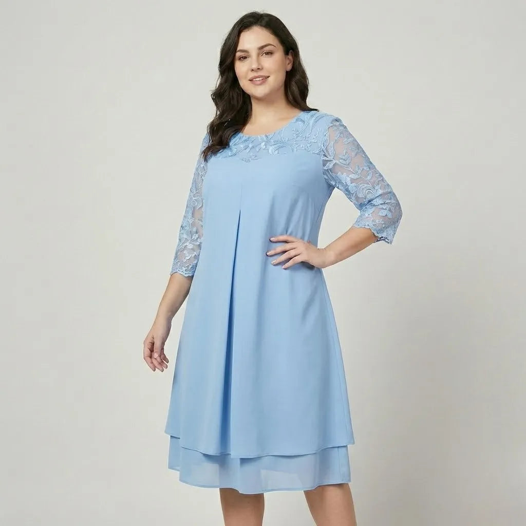 Vestido Midi Elegante | Manga Rendida | Mistura de Viscose
