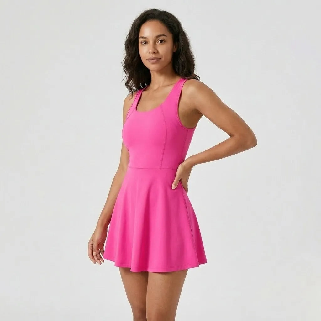 Vestido curto evasé em mistura de algodão | Corte ajustado no tronco | Estilo desportivo elegante