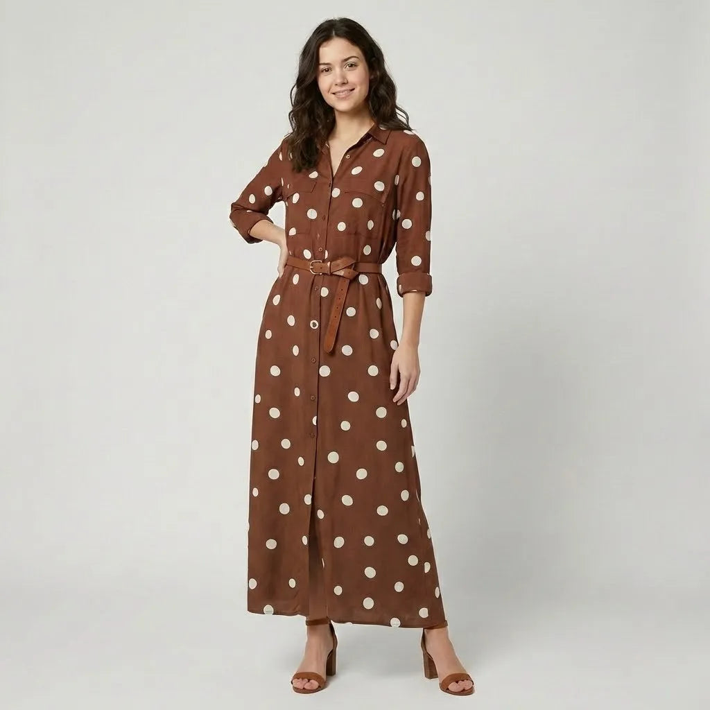 Vestido Maxi Camiseiro | Estampado Bolinhas | Viscose