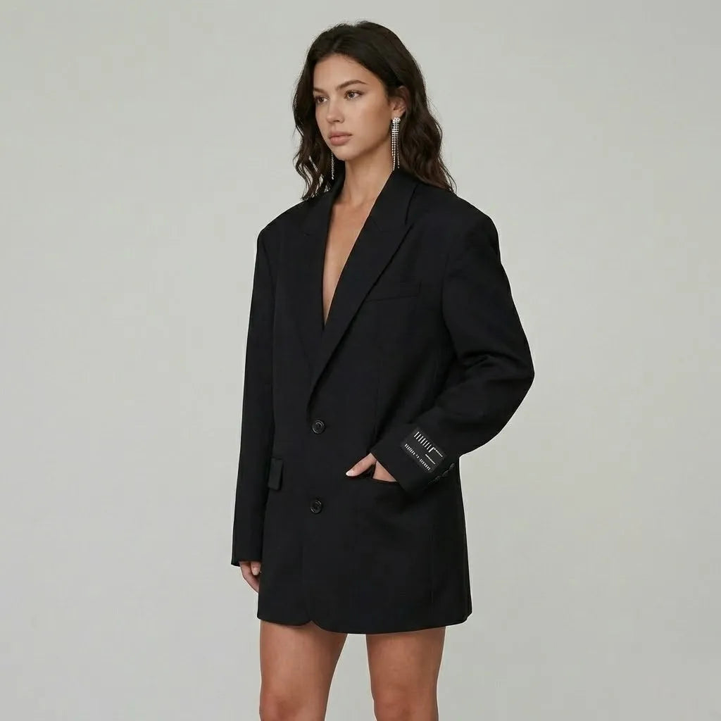 Blazer oversized estruturado em mistura de lã | Corte direito amplo | Estilo urbano sofisticado