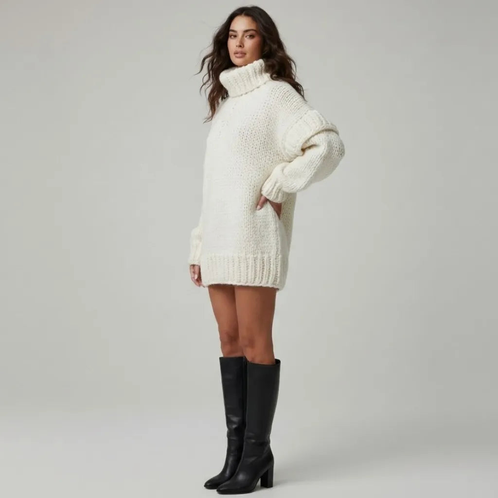 Camisola de Malha Oversized com Gola Alta Envolvente