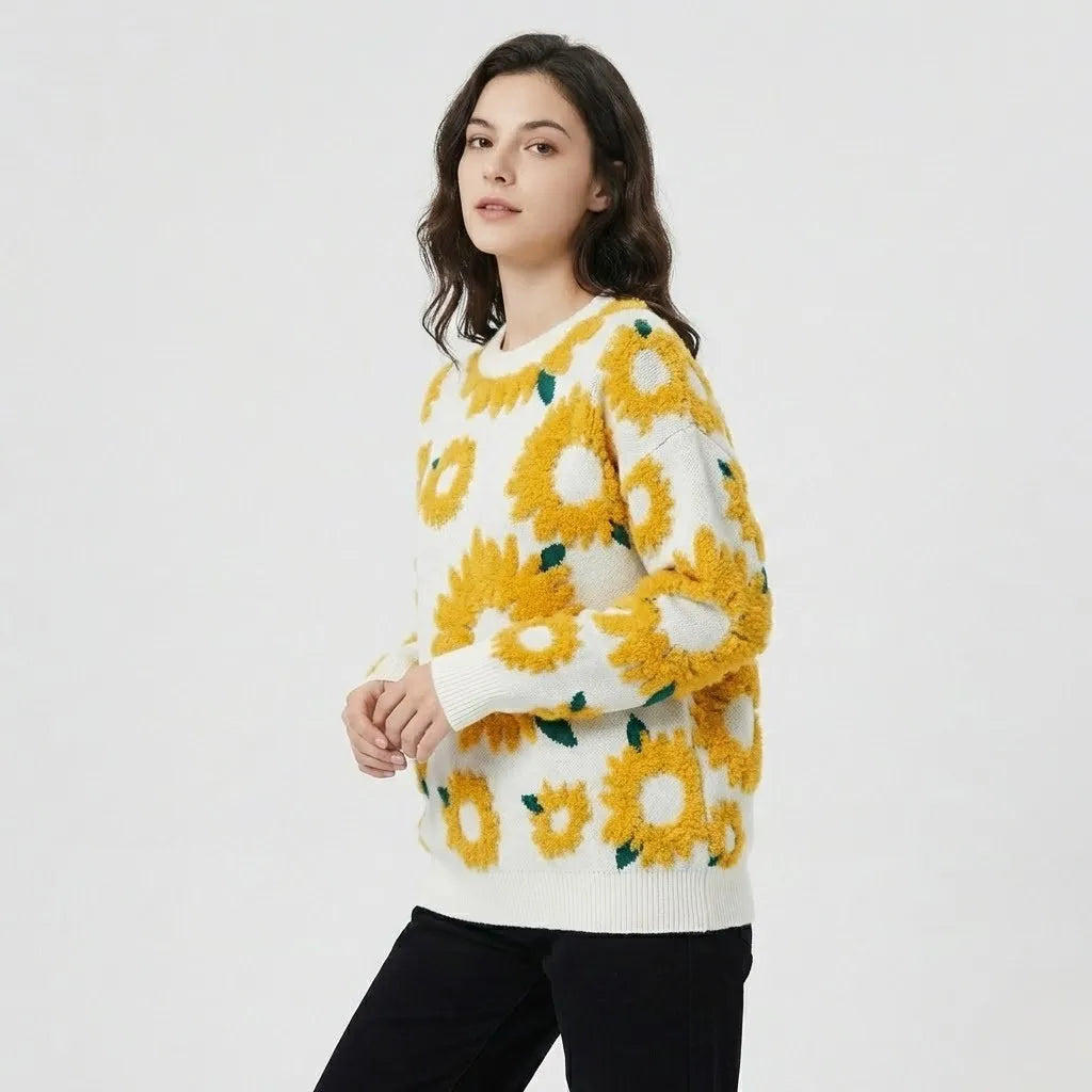 Camisola em malha com motivo floral | Corte descontraído | Estilo criativo