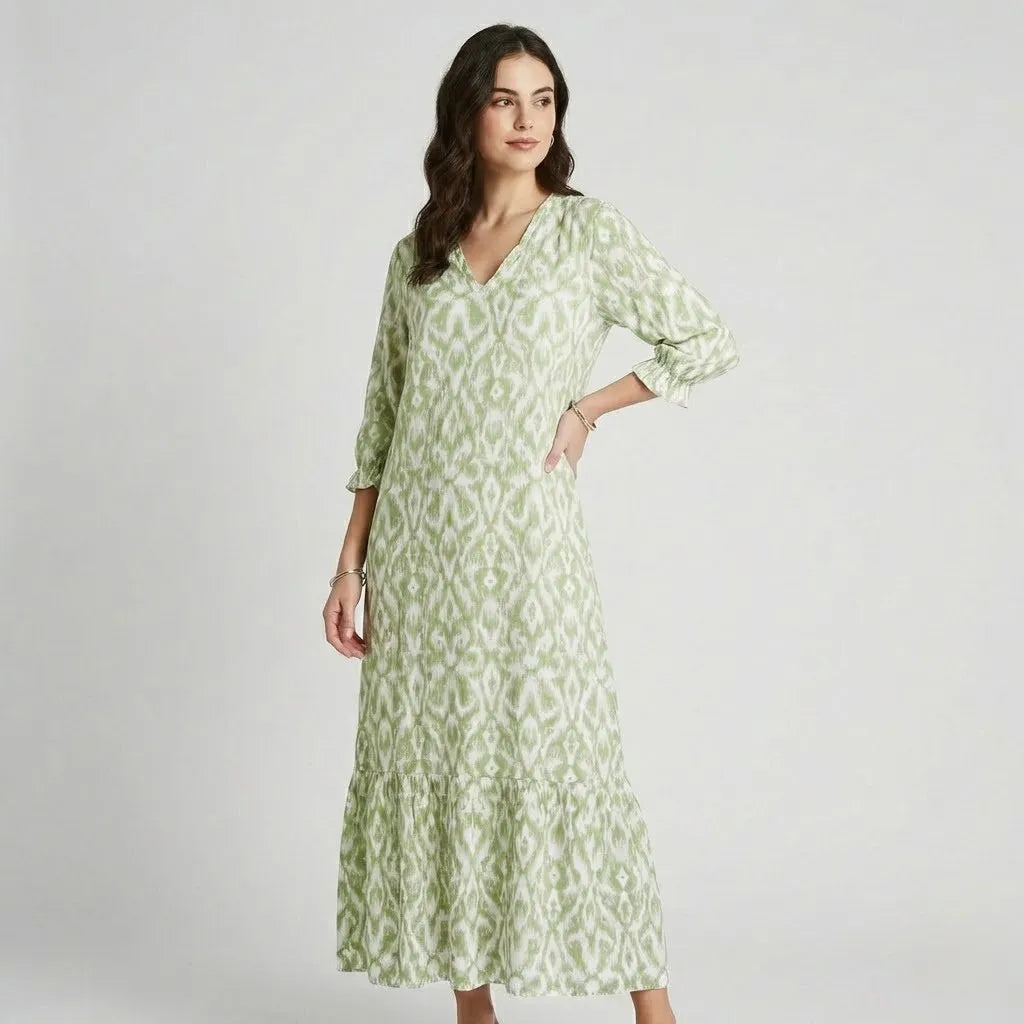 Vestido longo estampado em mistura de viscose | Corte fluido | Elegância descontraída