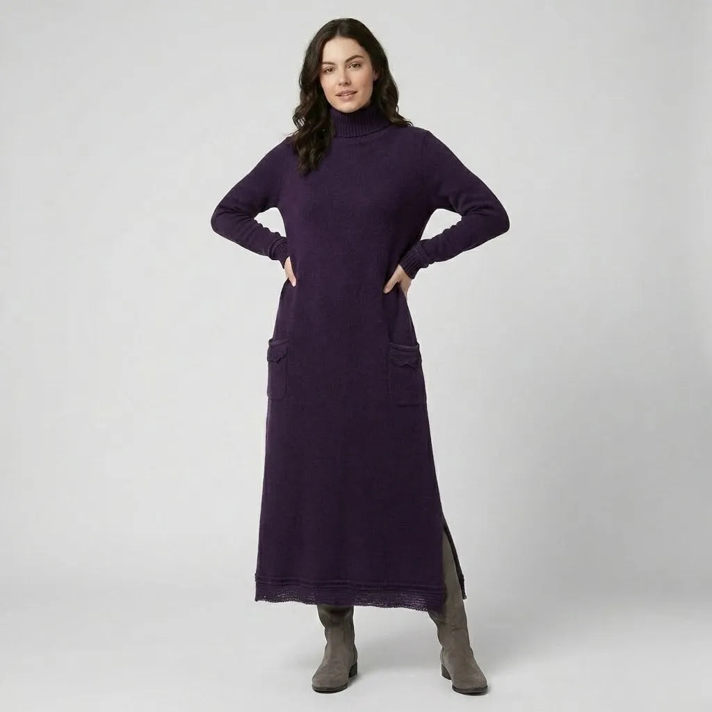 Vestido comprido em malha suave | Corte direito | Conforto urbano elegante