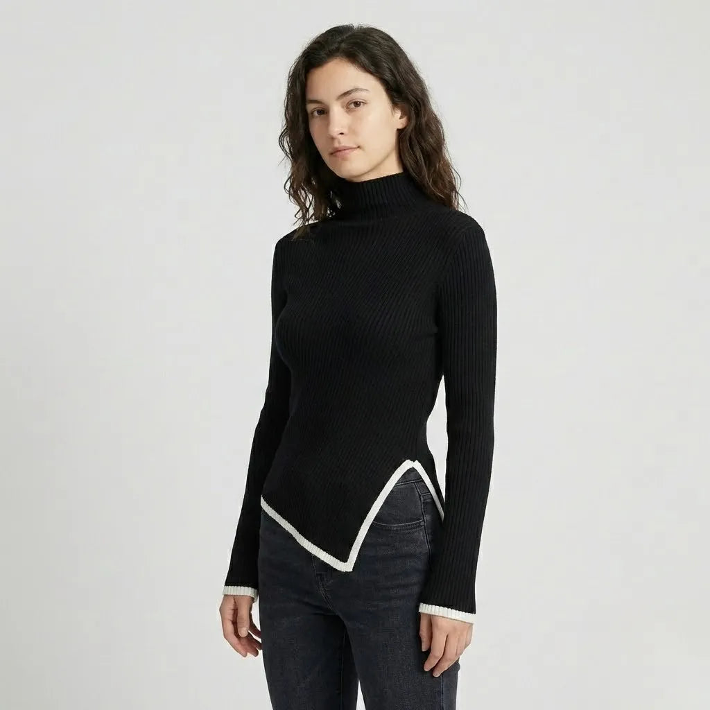 Camisola canelada de gola alta | Corte ajustado | Elegância minimalista