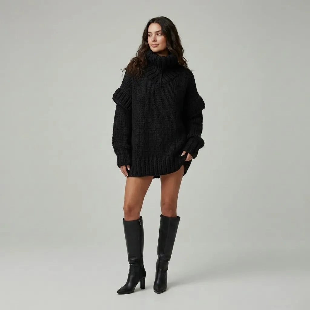Camisola de Malha Oversized com Gola Alta Envolvente