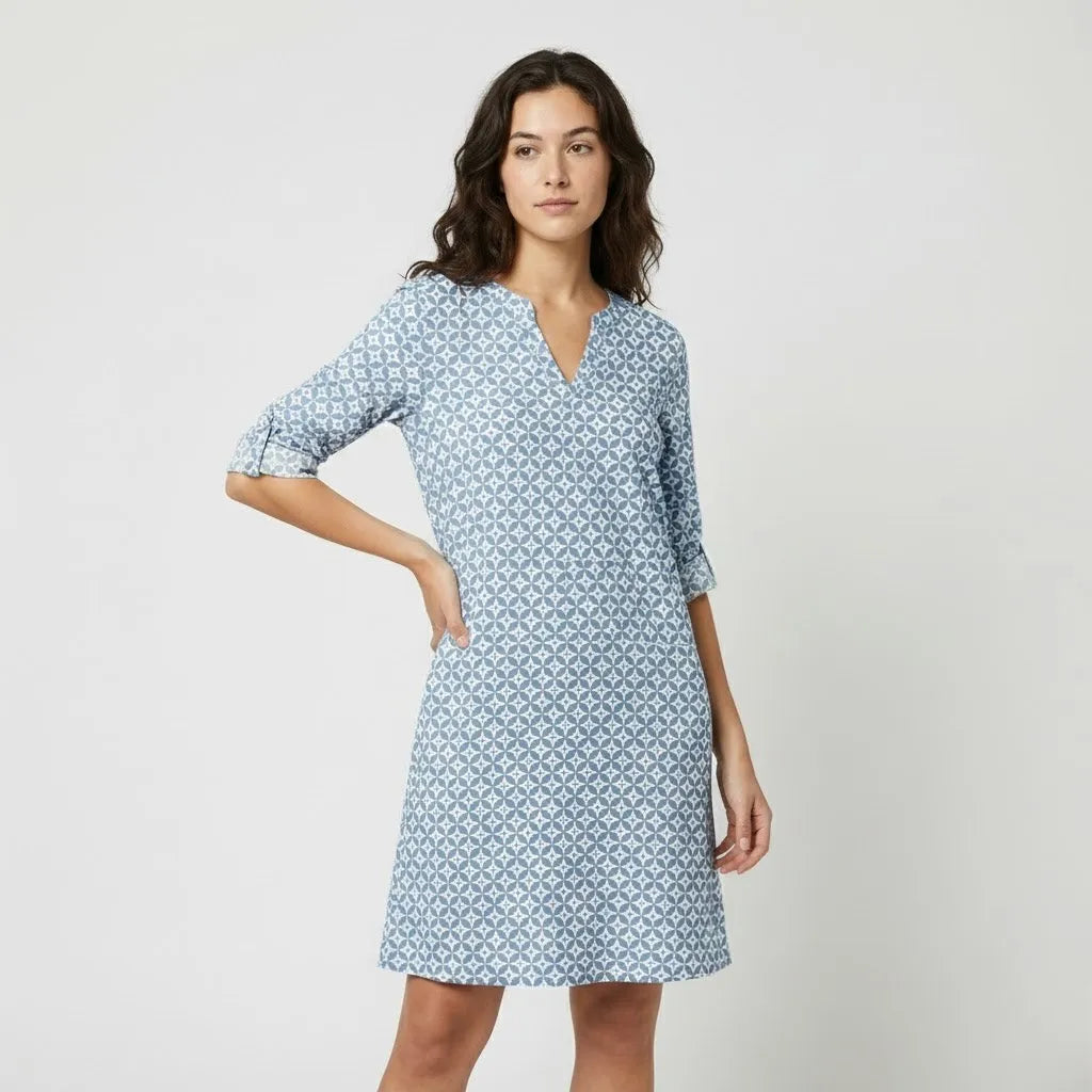 Vestido Curto Estampado | Decote em V | Viscose Leve