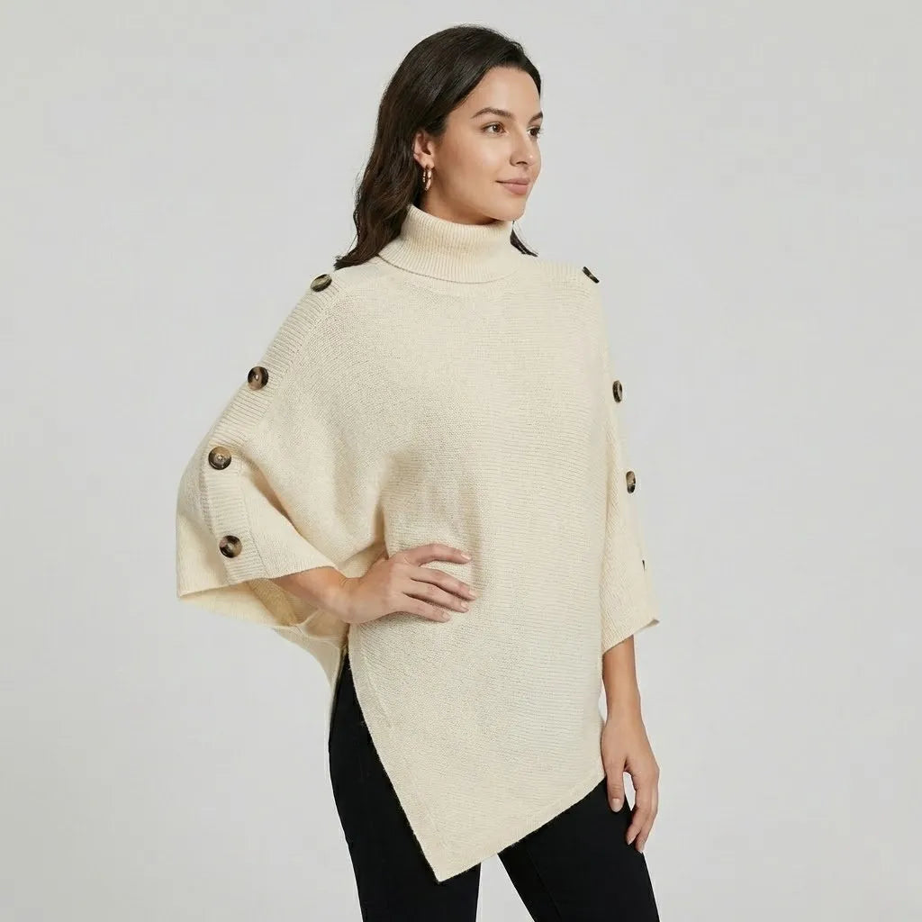 Poncho em malha estruturada com botões | Corte amplo | Estilo casual elegante