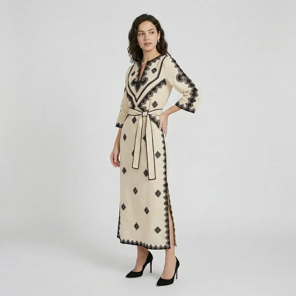 Vestido Maxi Estampado | Manga Ampla 3/4 | Viscose Fluida
