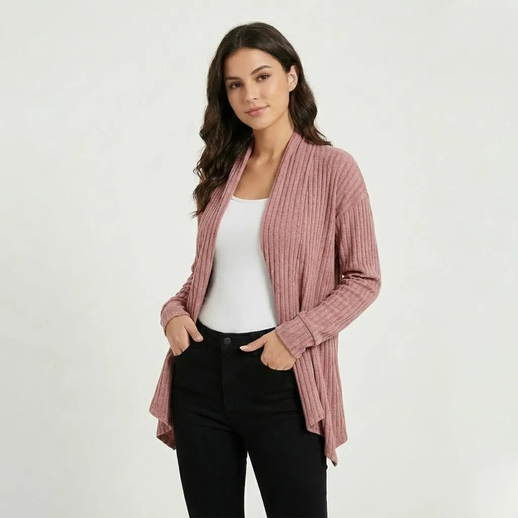 Casaco cardigan canelado em malha suave | Corte fluido | Essencial casual elegante