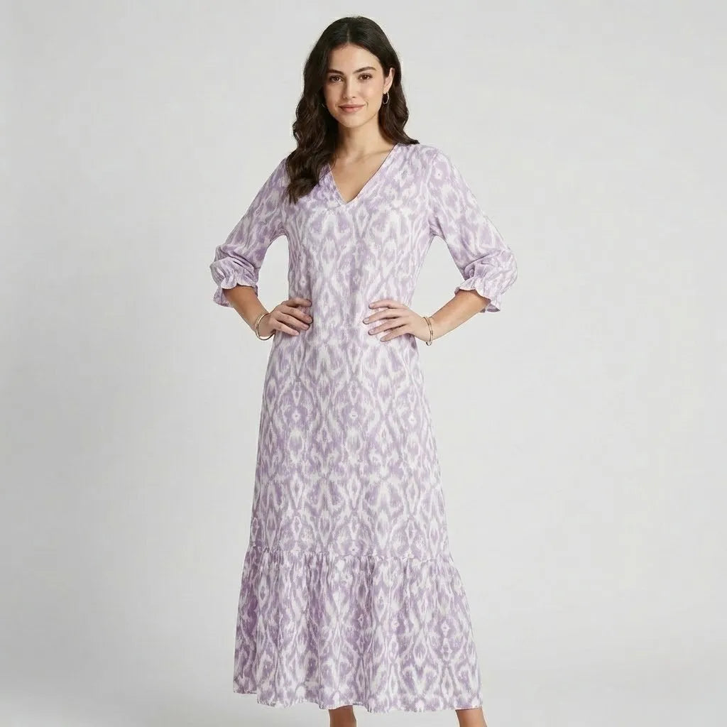 Vestido longo estampado em mistura de viscose | Corte fluido | Elegância descontraída