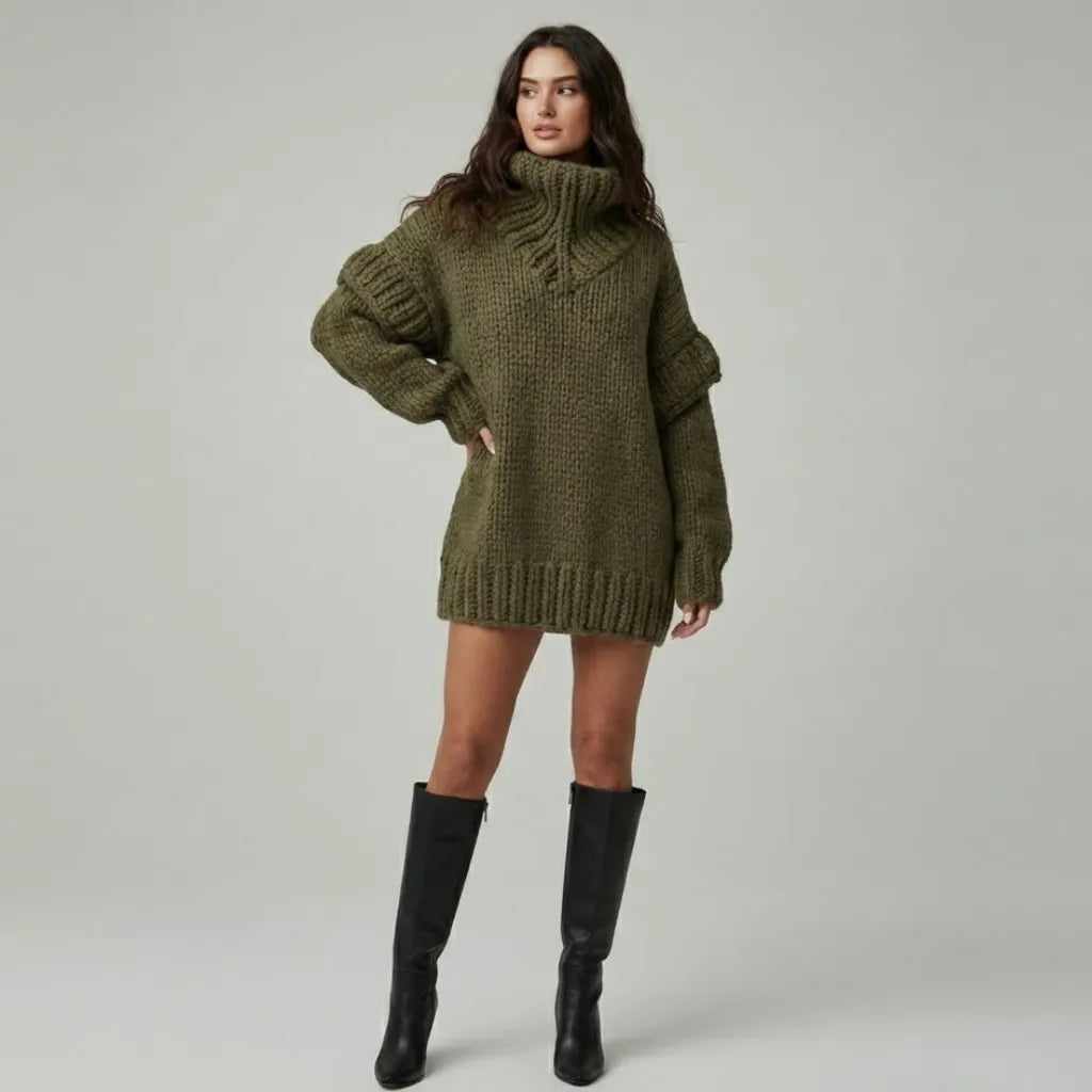 Camisola de Malha Oversized com Gola Alta Envolvente
