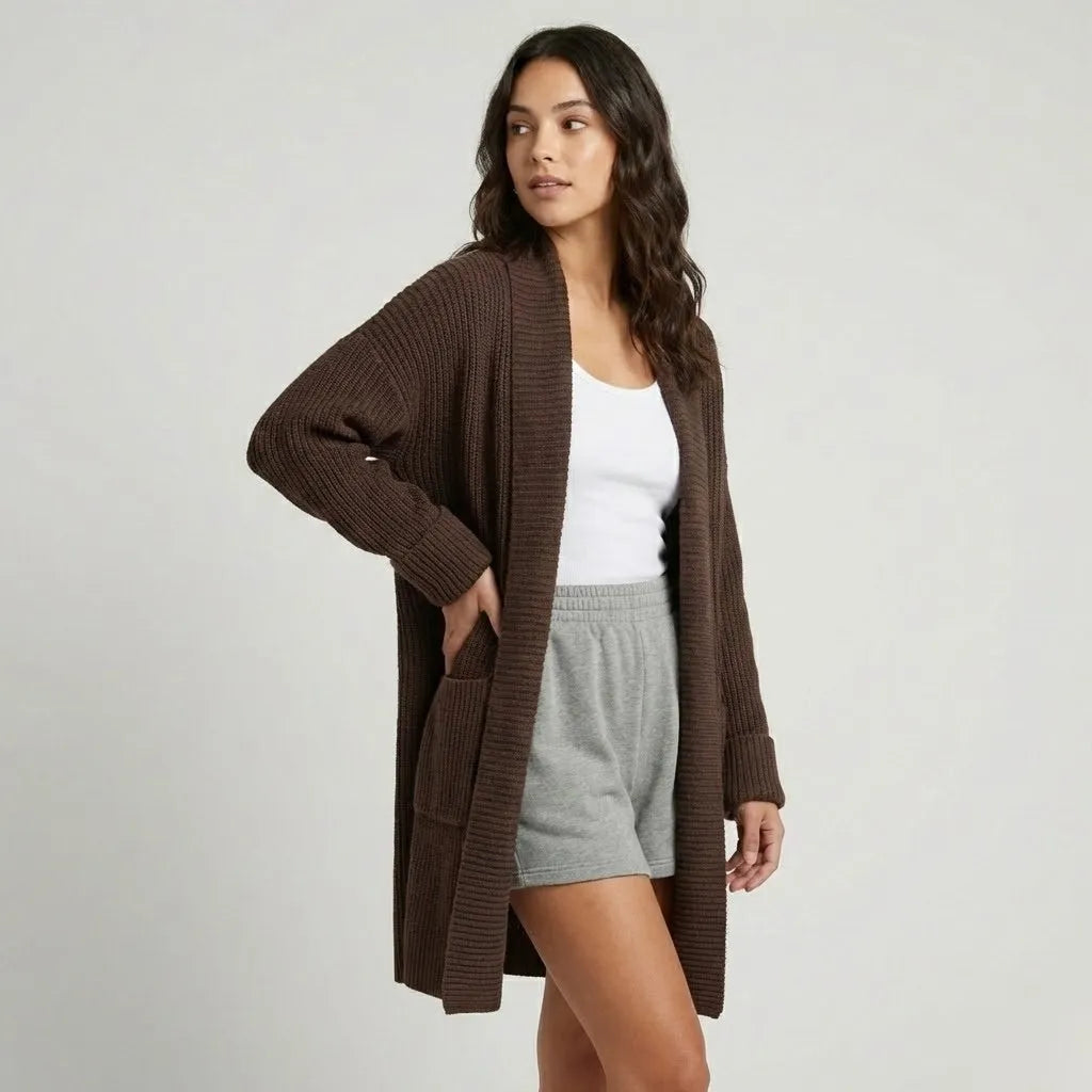 Cardigan oversized em malha canelada | Corte solto | Conforto elegante para o dia-a-dia