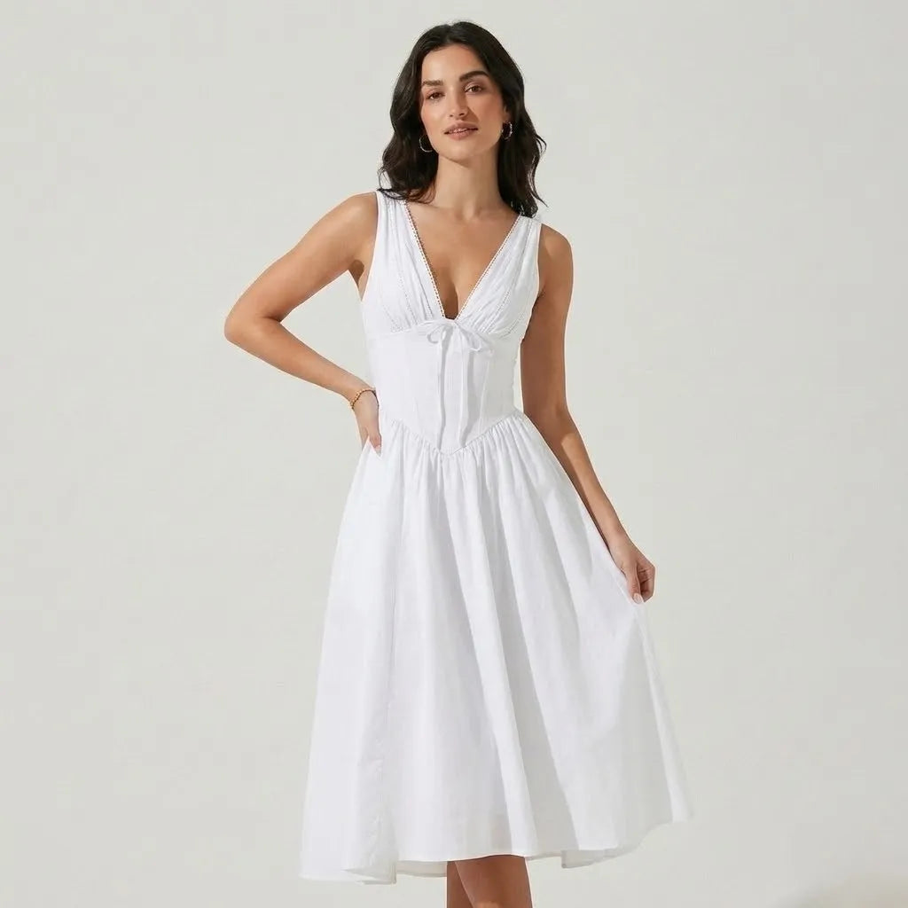 Vestido midi estampado em mistura de algodão | Corte evasé | Feminilidade natural