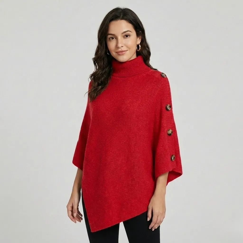 Poncho em malha estruturada com botões | Corte amplo | Estilo casual elegante