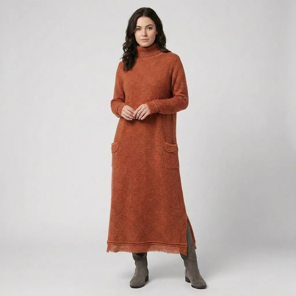 Vestido comprido em malha suave | Corte direito | Conforto urbano elegante