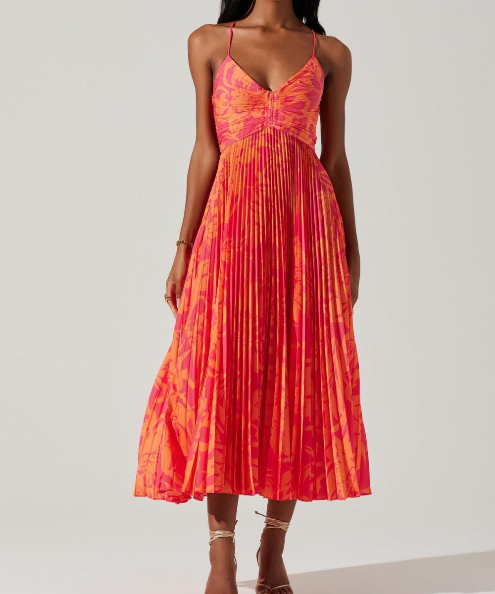 Heather | Coleção de Vestidos Midi Elegantes com Estampas Florais e Plissados