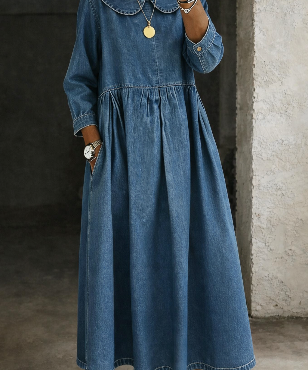 Leonor - Vestido de Denim com Gola Peter Pan