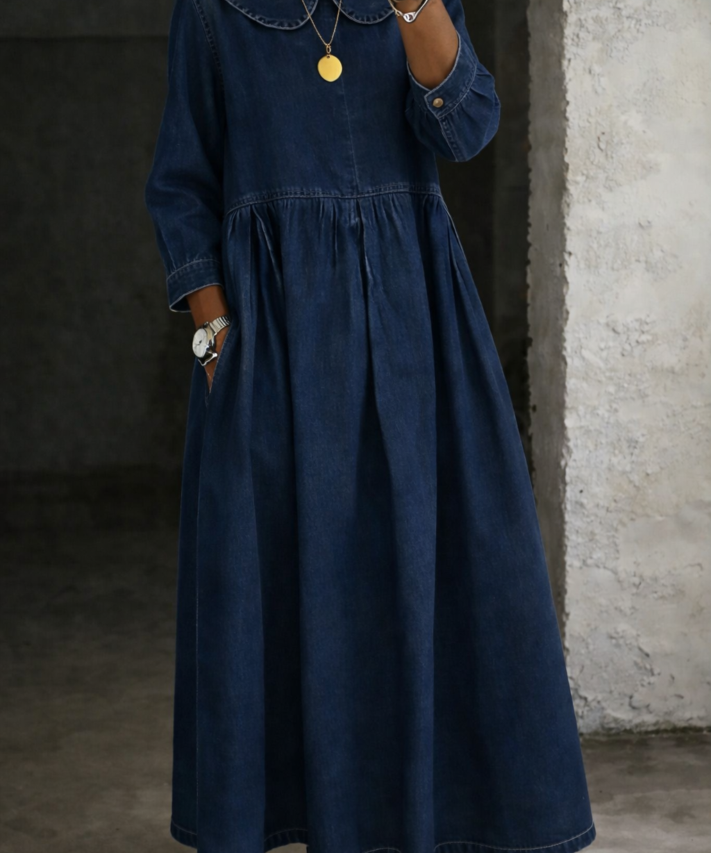 Leonor - Vestido de Denim com Gola Peter Pan