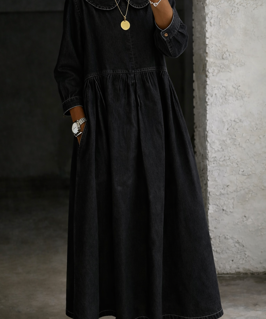 Leonor - Vestido de Denim com Gola Peter Pan