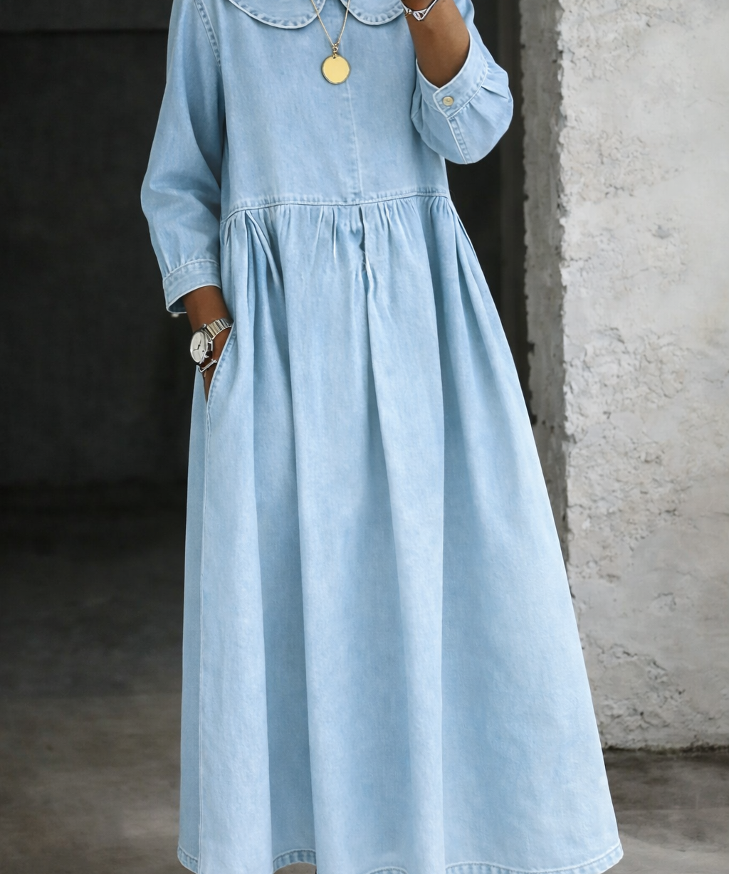 Leonor - Vestido de Denim com Gola Peter Pan