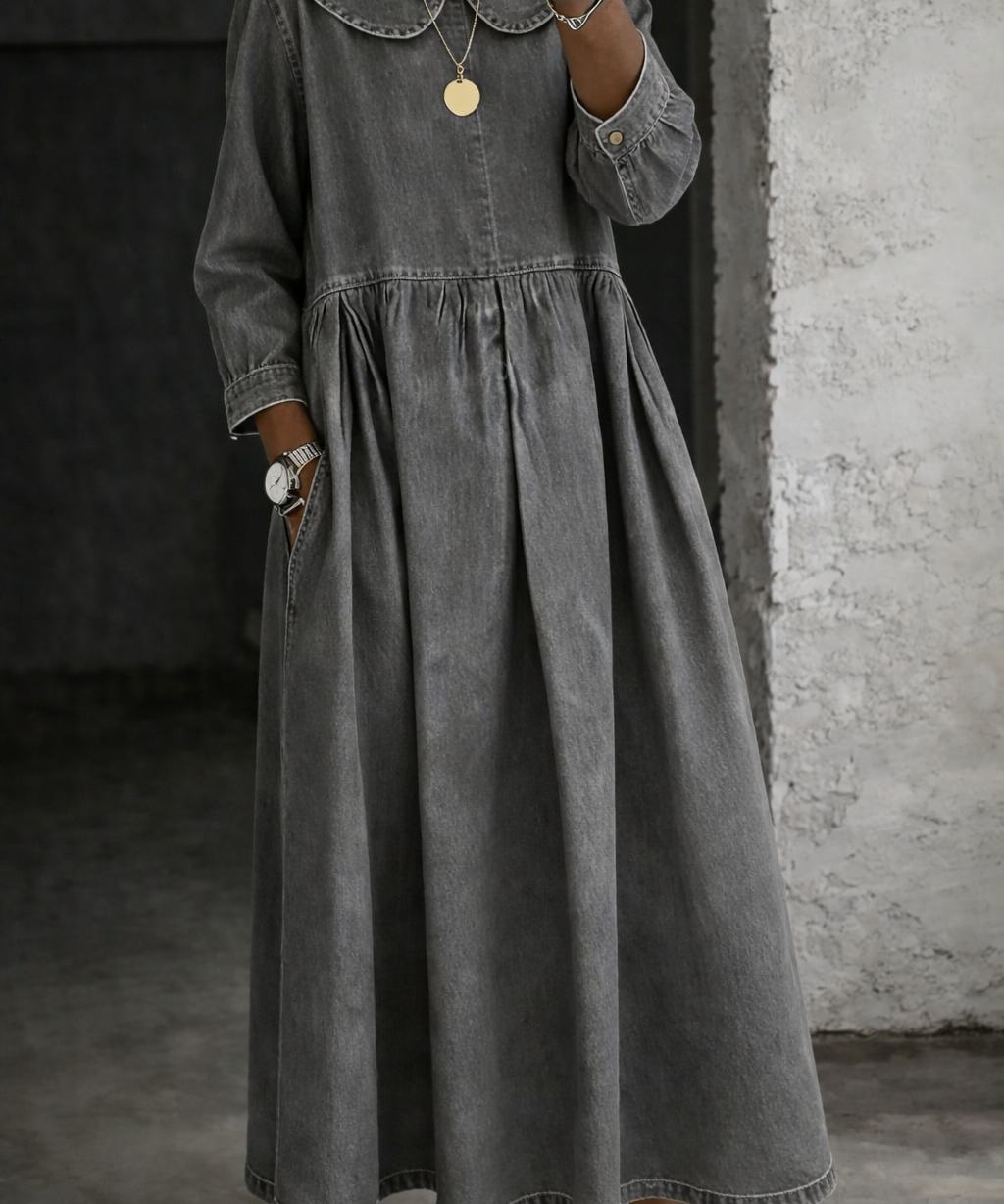 Leonor - Vestido de Denim com Gola Peter Pan