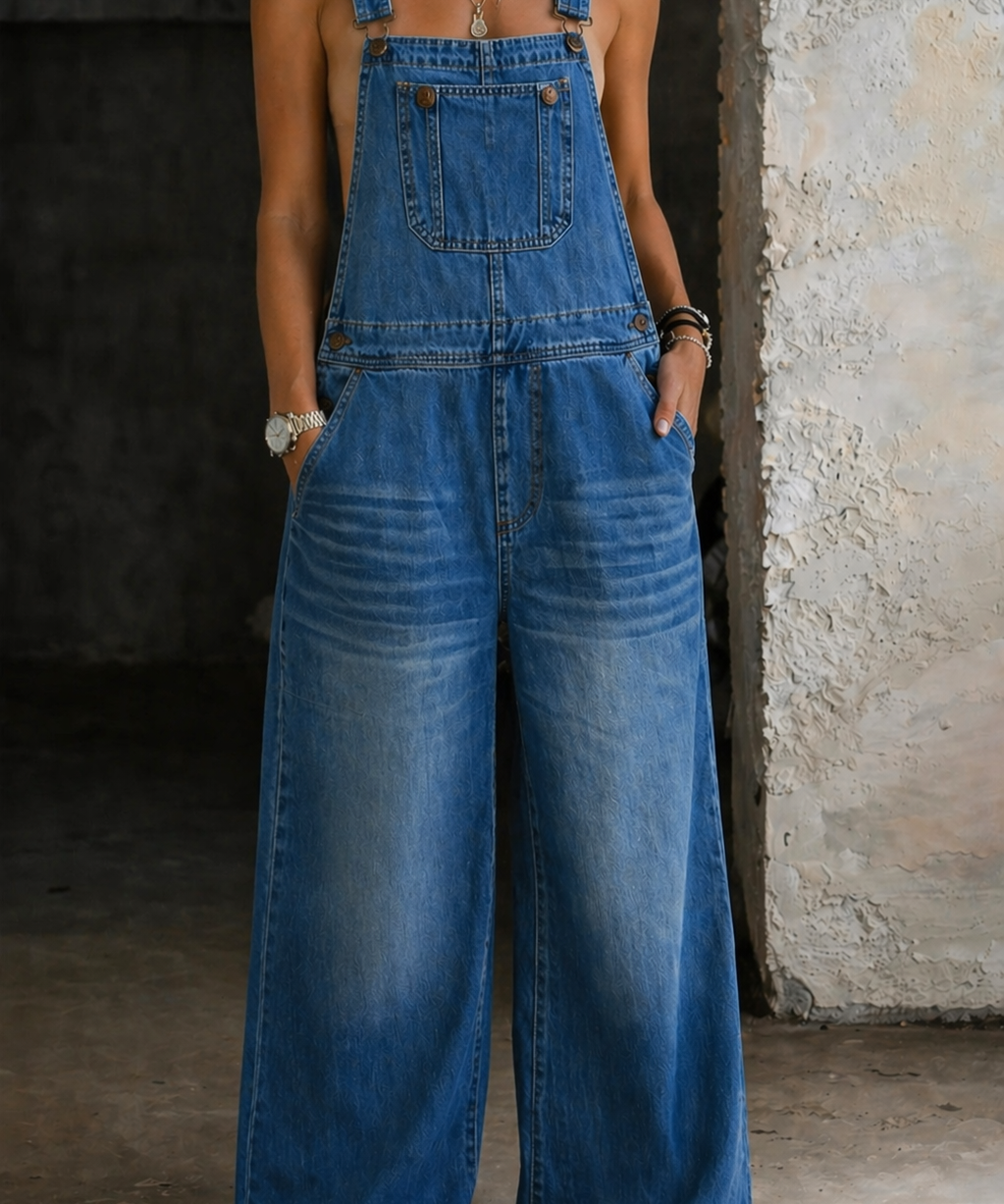 Ana - Macacão de Denim com Cintura Elástica