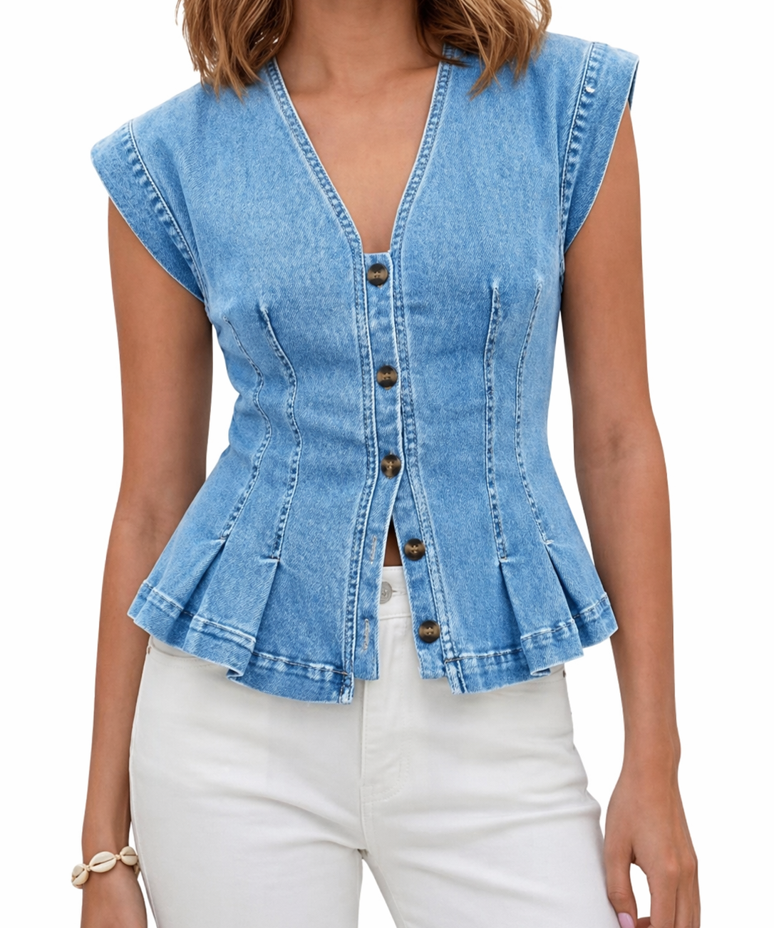 Vera - Top de Denim com Decote em V