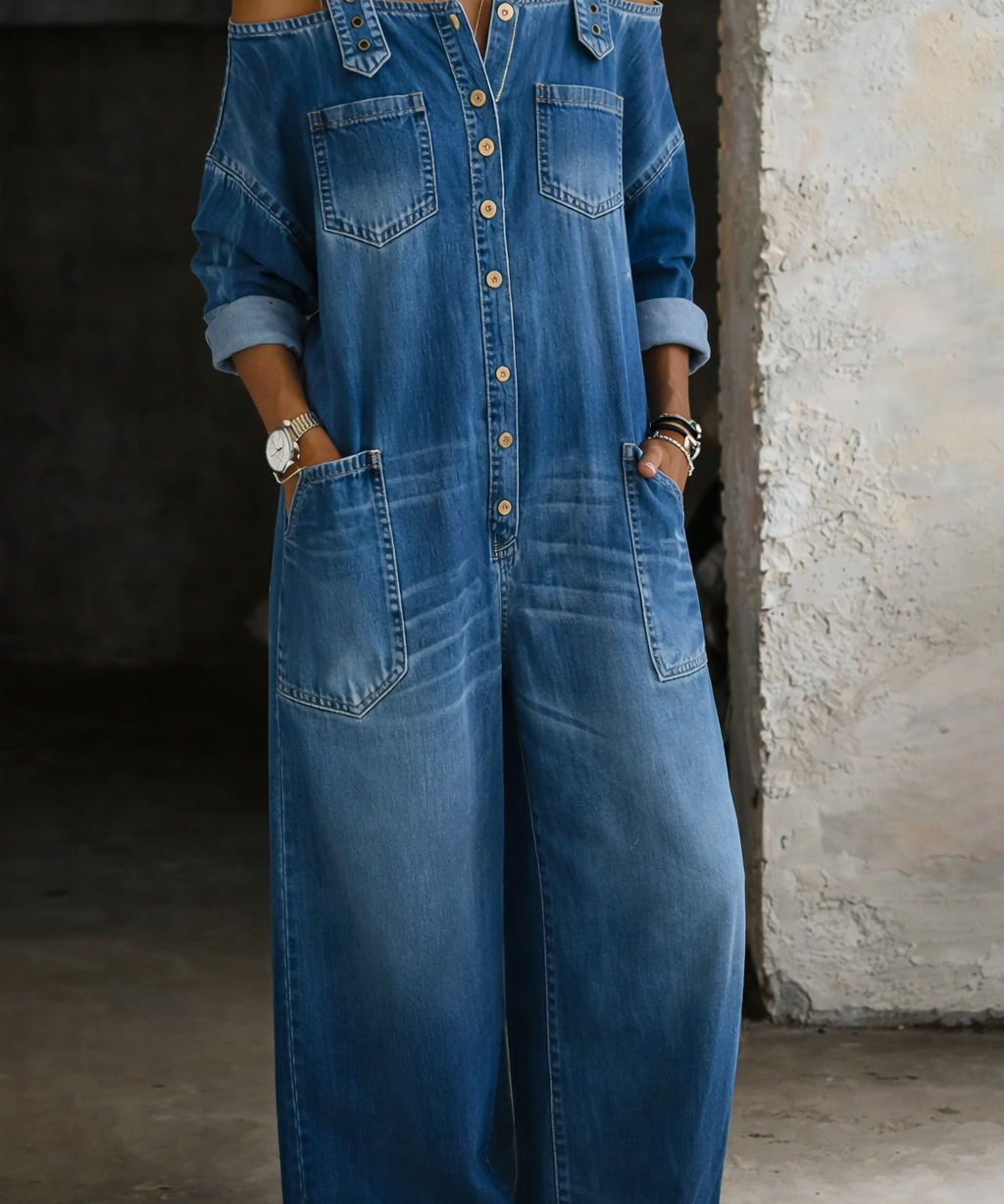 Elsa - Macacão de Denim Off Shoulder