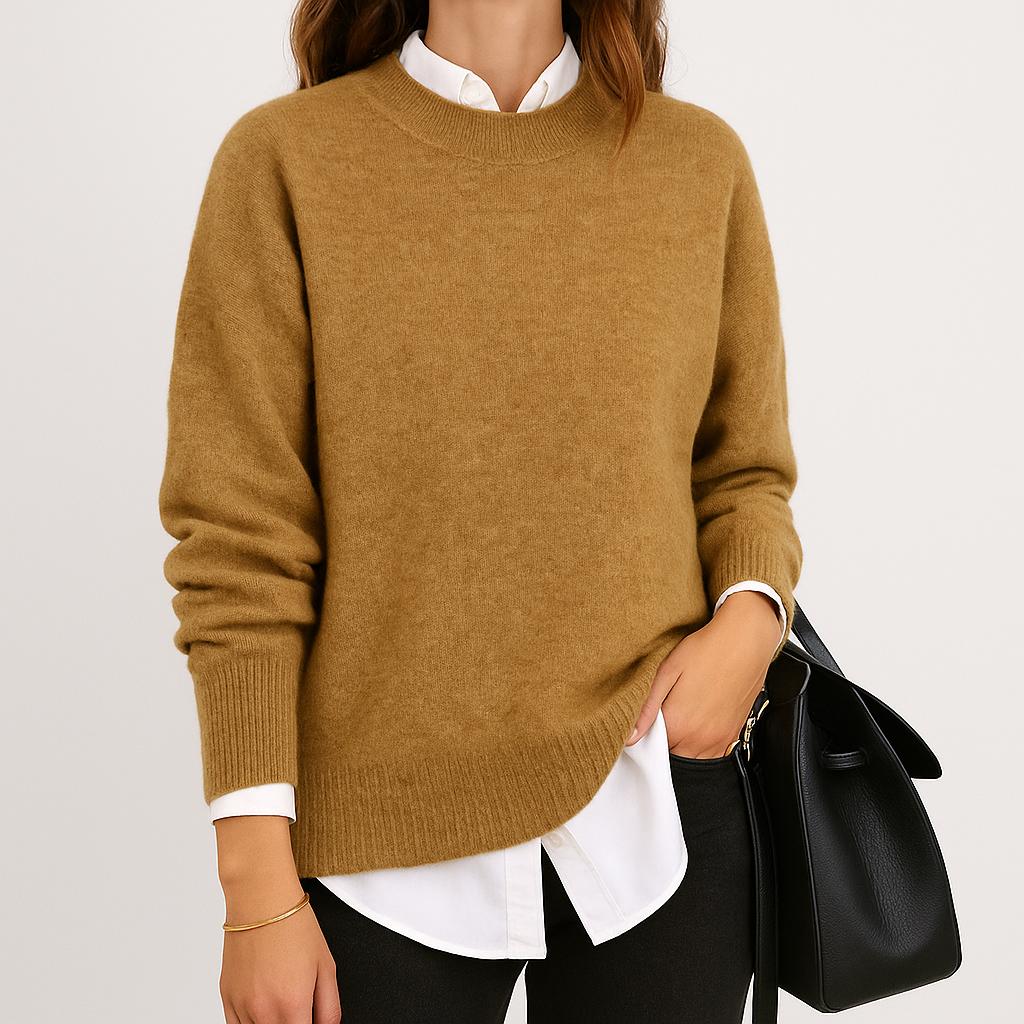 Camisola feminina de malha macia com corte descontraído