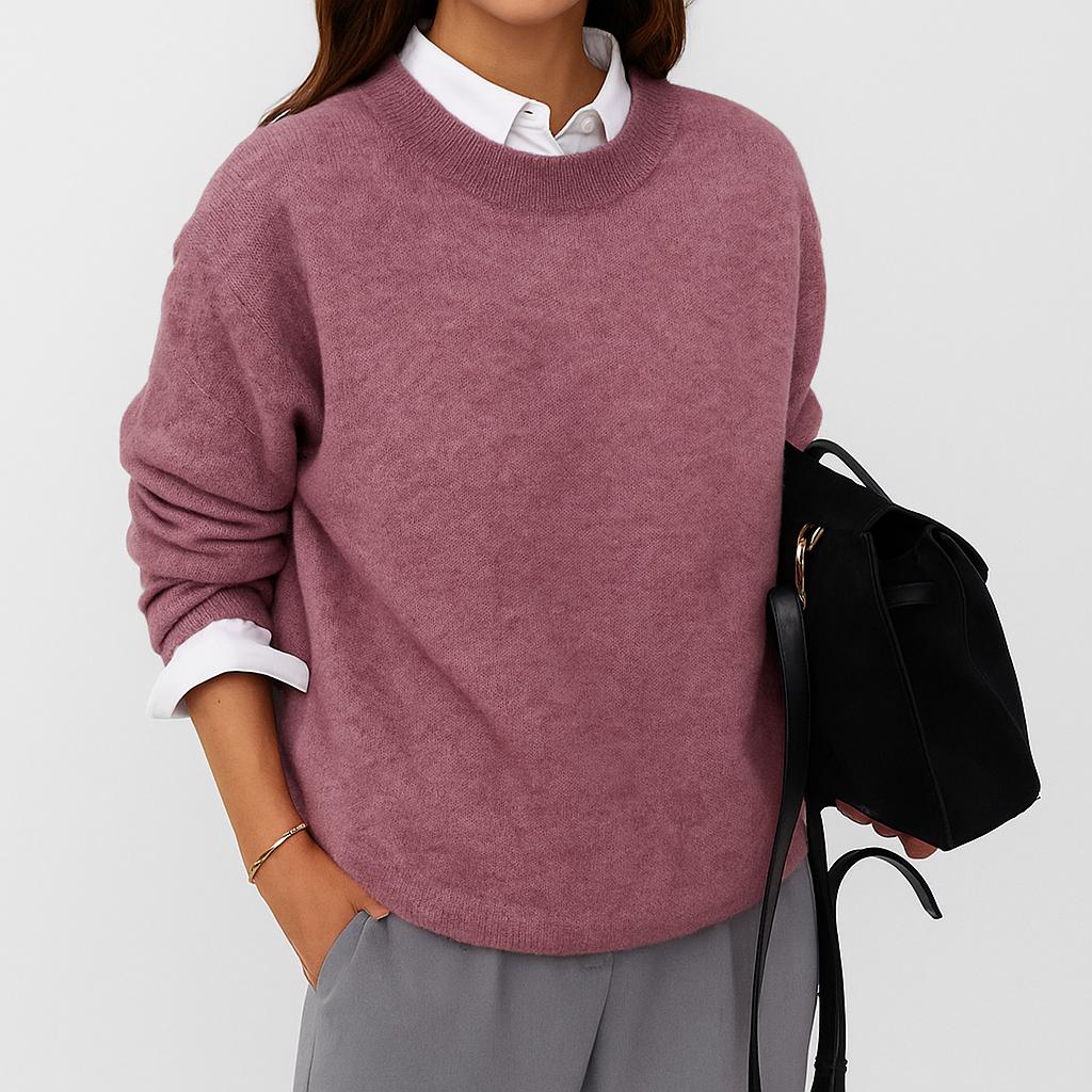 Camisola feminina de malha macia com corte descontraído