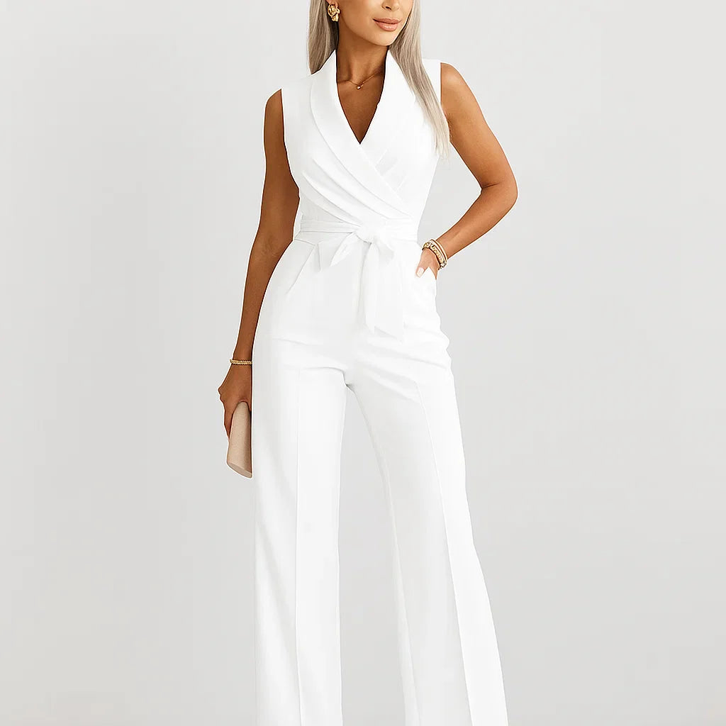 Macacão feminino elegante com laço e perna larga