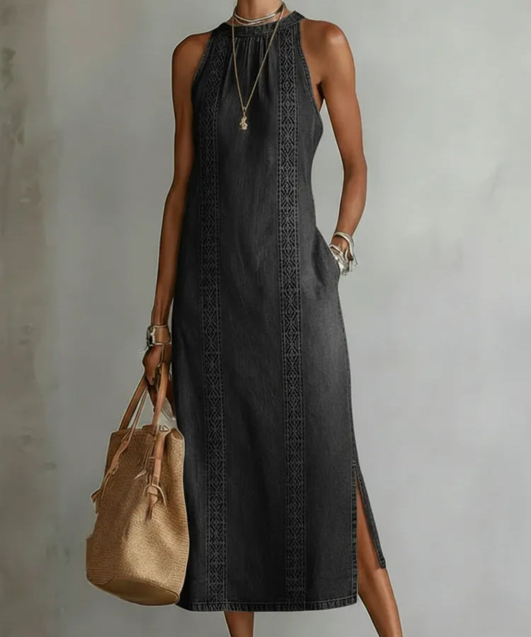 Júlia - Vestido de Denin com Renda Retro