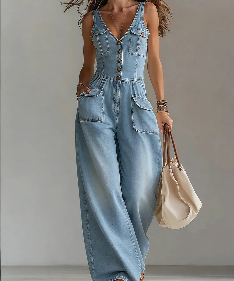 Sofia - Macacão Largo de Denim Casual